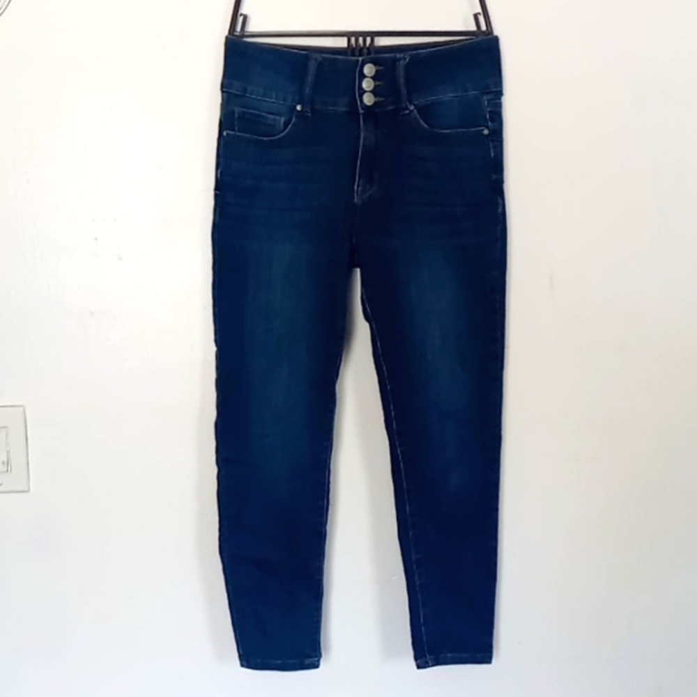 Dark Blue 3 Button Up Skinny Jeans
